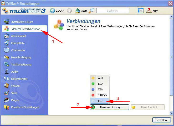 Verbindungen: IRC hinzufügen